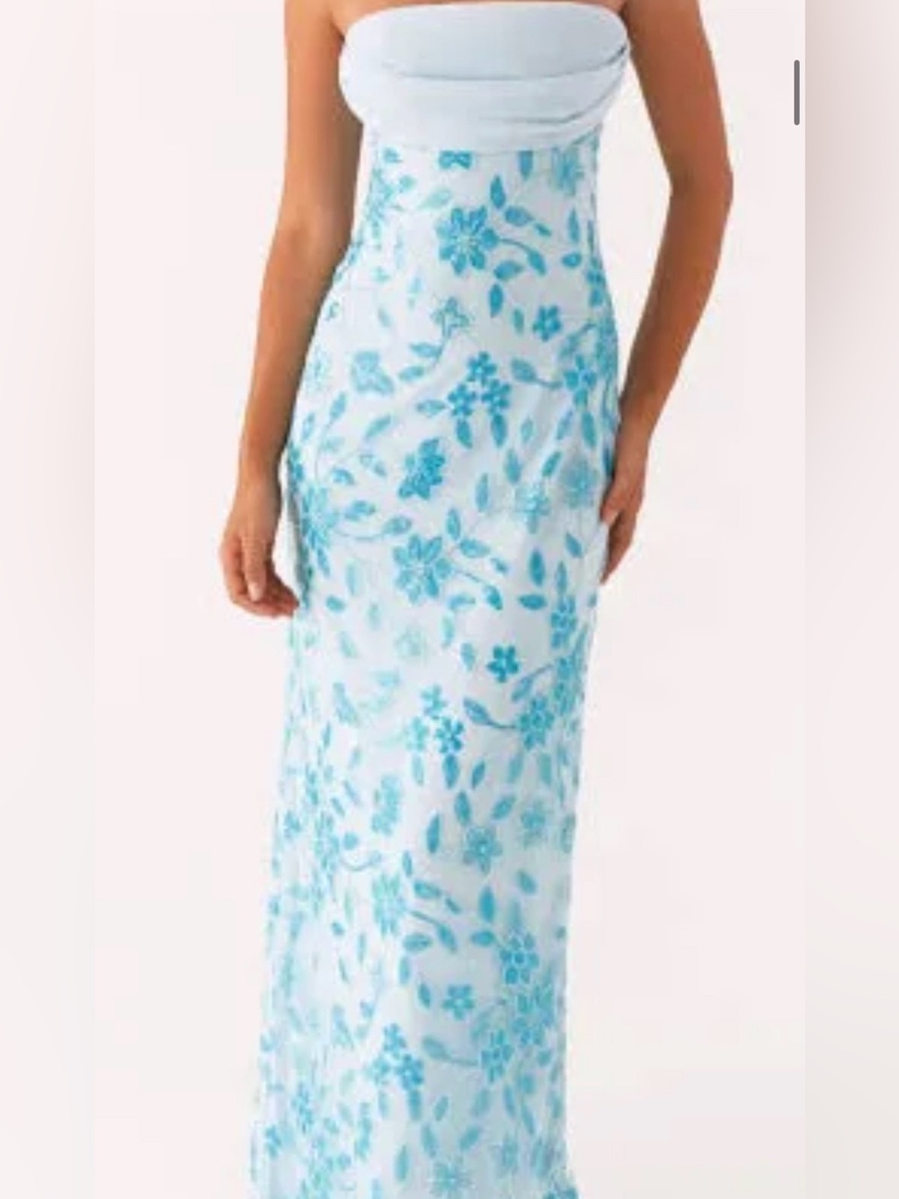 Peppermayo White Maxi Skirt with Blue Floral Print